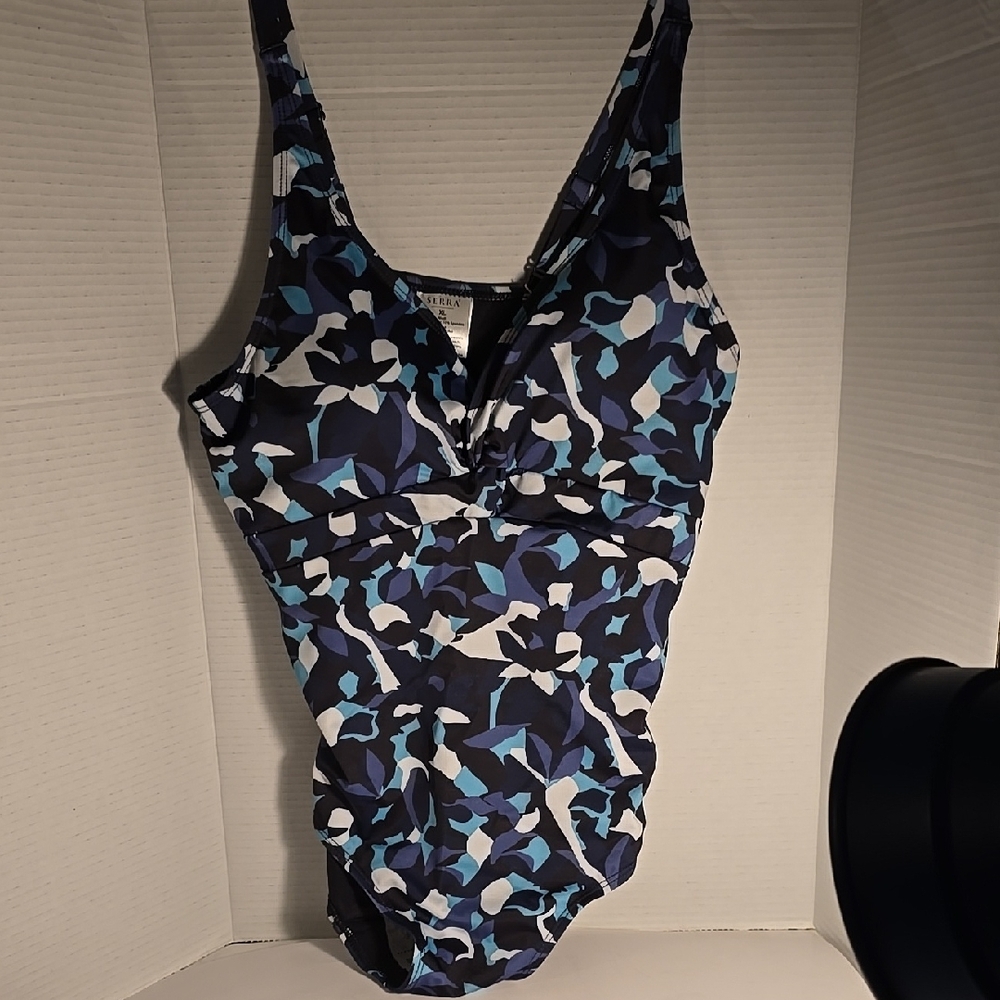 SERRA Ladies Swimsuit Geometric Design Blue Black Size XL NWT